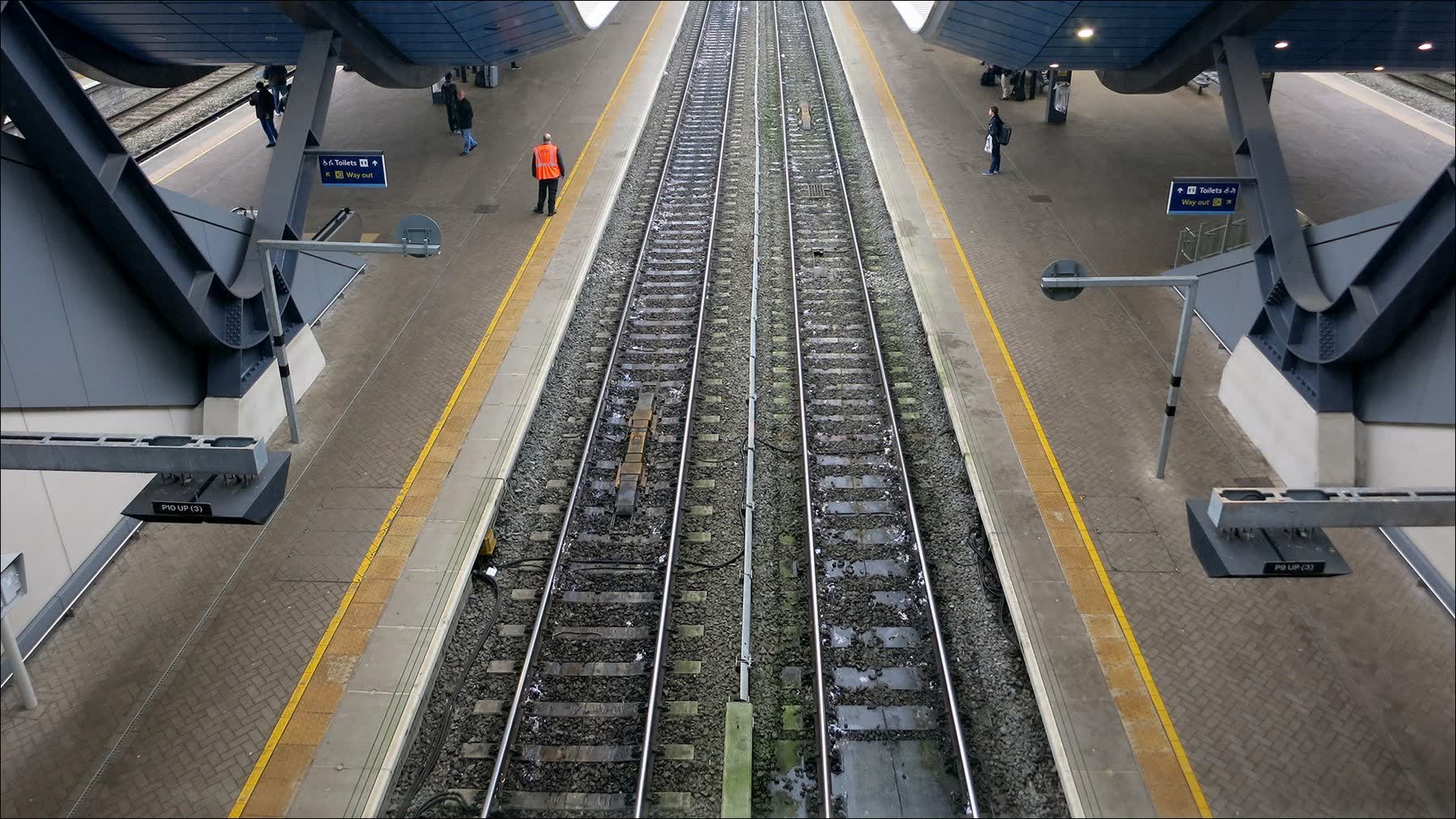 Aerial view of train station platform