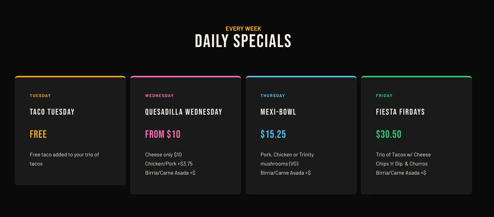 Fire & Spice daily specials section