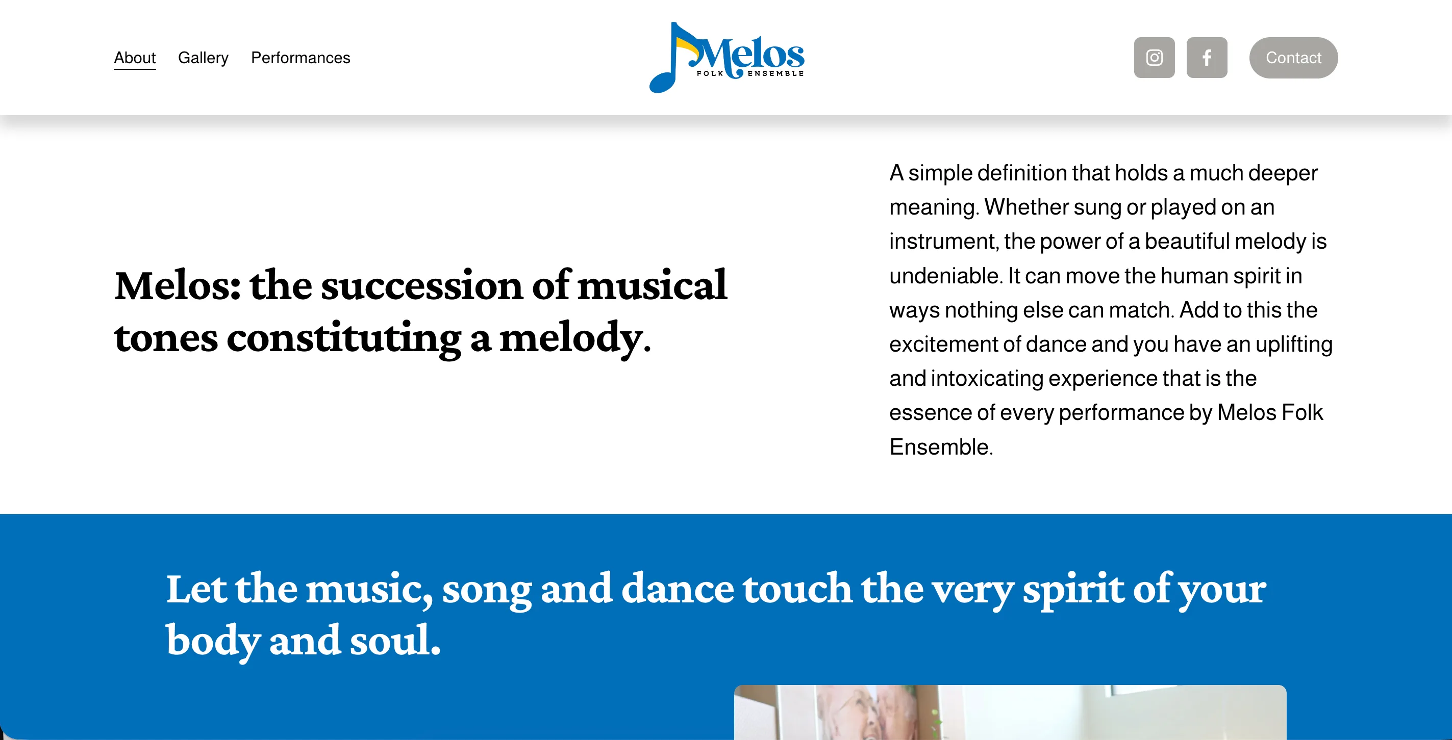 Melos website desktop view