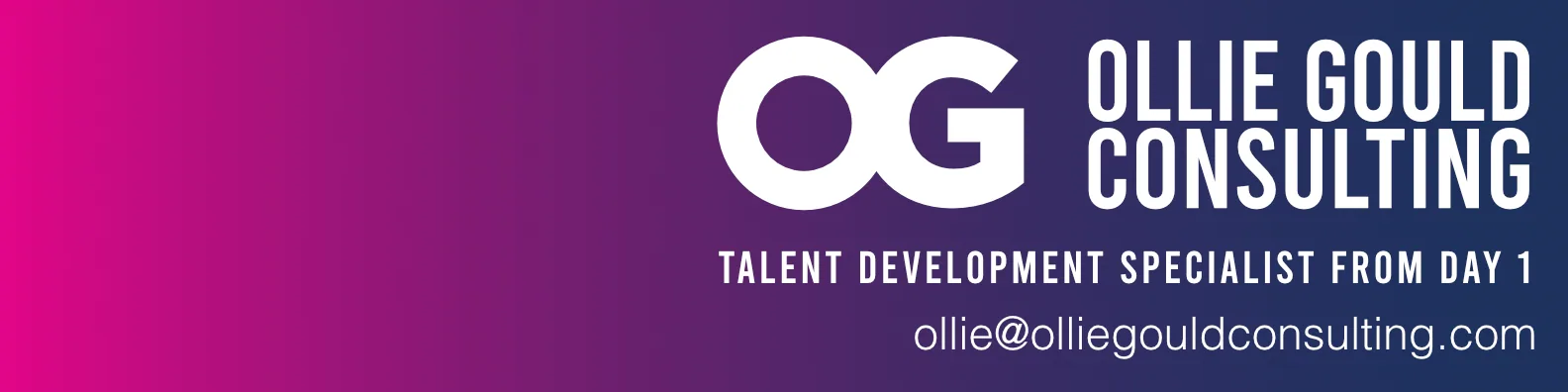 LinkedIn banner — magenta-to-navy gradient with the OG logo and tagline