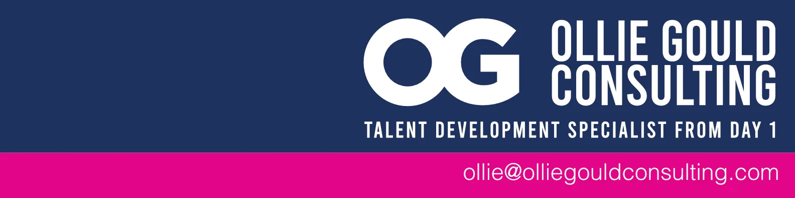 LinkedIn banner — navy with a magenta footer band
